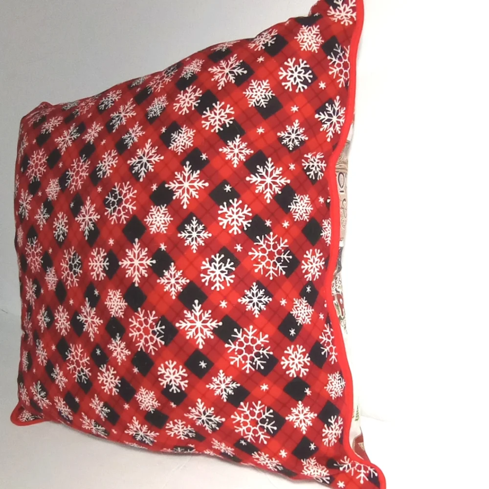 Christmas Red Truck Sleigh Village Pine Trees Snow Flakes Pillow 15